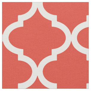 Posh Orange Red Moraccan Quatrefoil Pattern Fabric