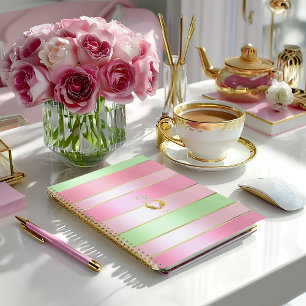 Posh Pastel Pink and Green Striped Planner