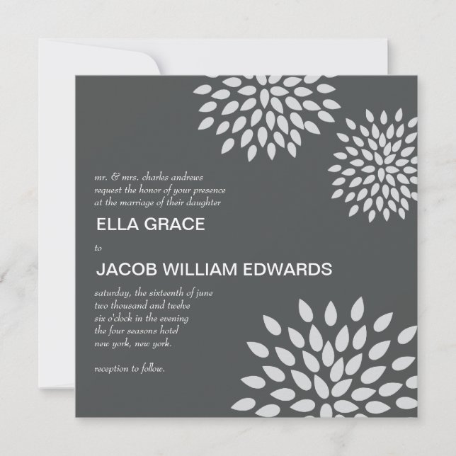 Posh Petals | Silver | Wedding Invitation (Front)