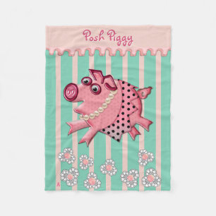 Posh Piggy in Pink on Mint Green Personalized Fleece Blanket