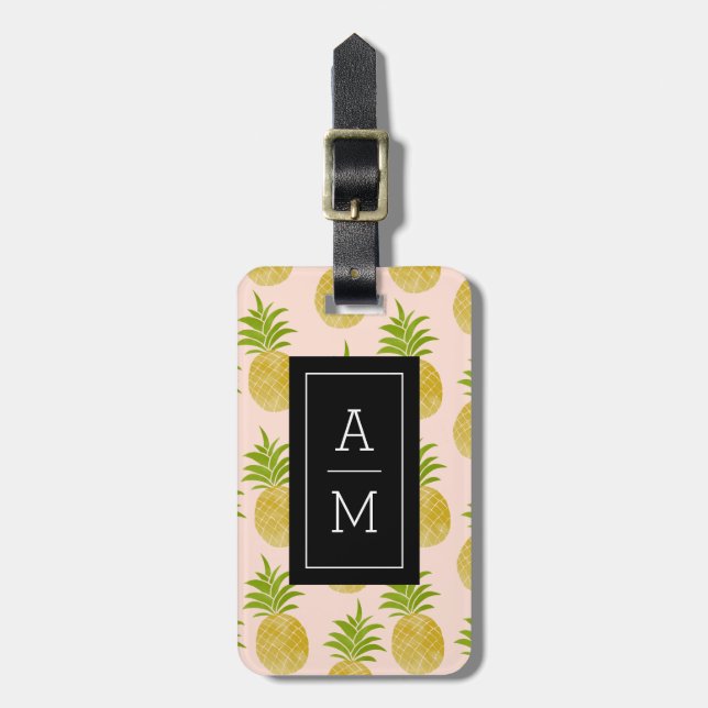 Posh Pineapple Monogrammed Luggage Tag (Front Vertical)