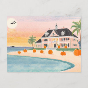 Posh Pink Beach House at Halloween - Postcard