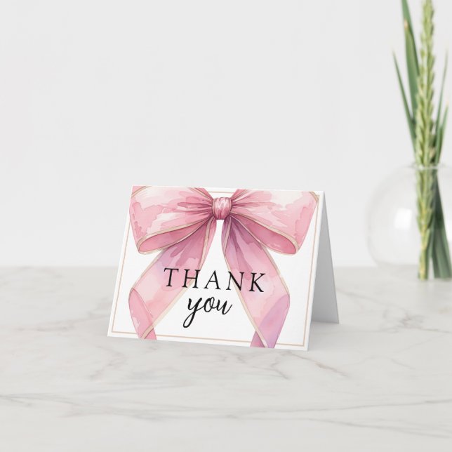 Posh Pink Coquette Bow Baby Shower Thank You Card (Front)
