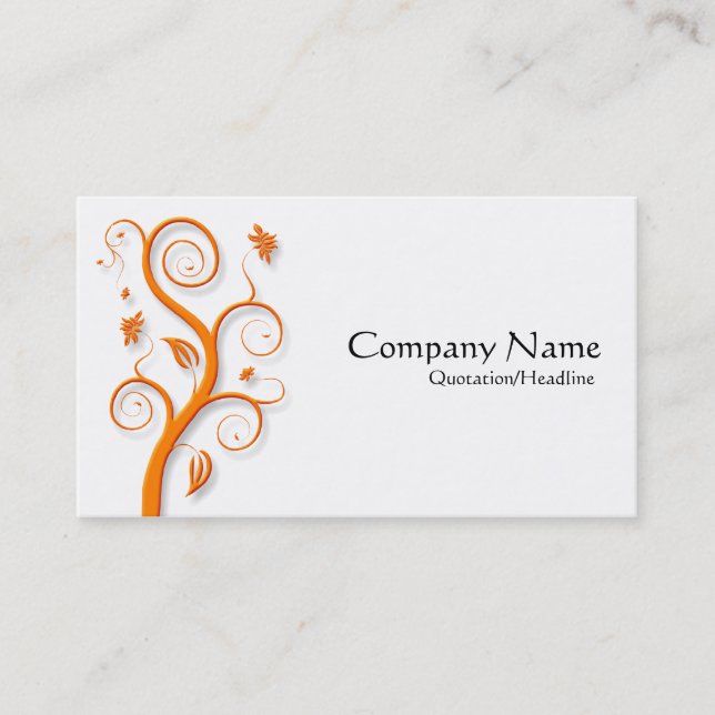 Posh Plant (Shadowed) - Orange on White Business Card (Front)
