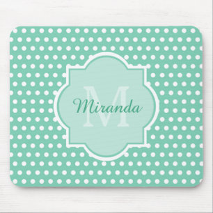 Posh Polka Dots Mint Green Monogram and Name Mouse Pad