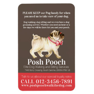 Posh pooch cute pug dog walking services business magnet