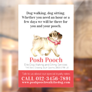 Posh pooch cute pug dog walking services  window cling