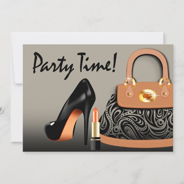 Posh Purse, High Heels and Lipstick Girls Party Invitation (Front)