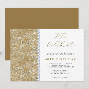 Posh Sequins & Diamonds Gold Birthday  Invitation