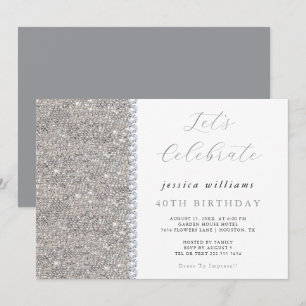 Posh Sequins & Diamonds Silver Birthday  Invitation