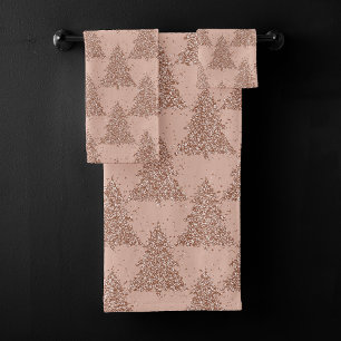 Posh Tree Pattern   Glam Rose Gold Blush Christmas Bath Towel Set