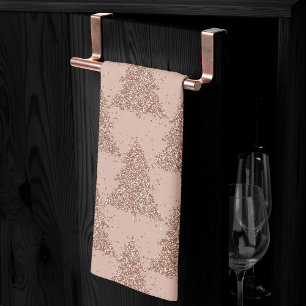 Posh Tree Pattern   Glam Rose Gold Blush Christmas Kitchen Towel