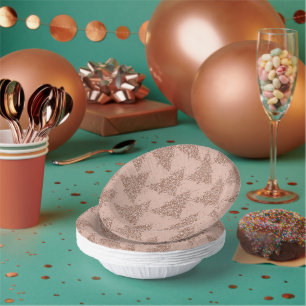Posh Tree Pattern   Glam Rose Gold Blush Christmas Paper Plate