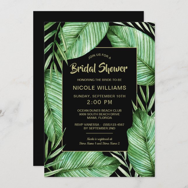 Posh Tropical Vibe Bridal Shower Invitation (Front/Back)