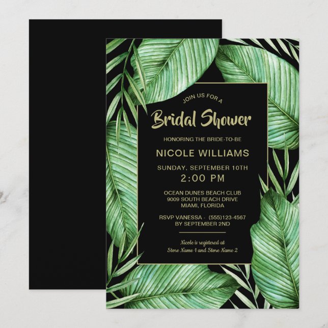 Posh Tropical Vibe Invitation de la douche nuptial (Devant / Derrière)