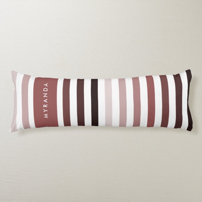 Posh Variegated Stripes With Name in Marsala Brown Body Pillow (Front)