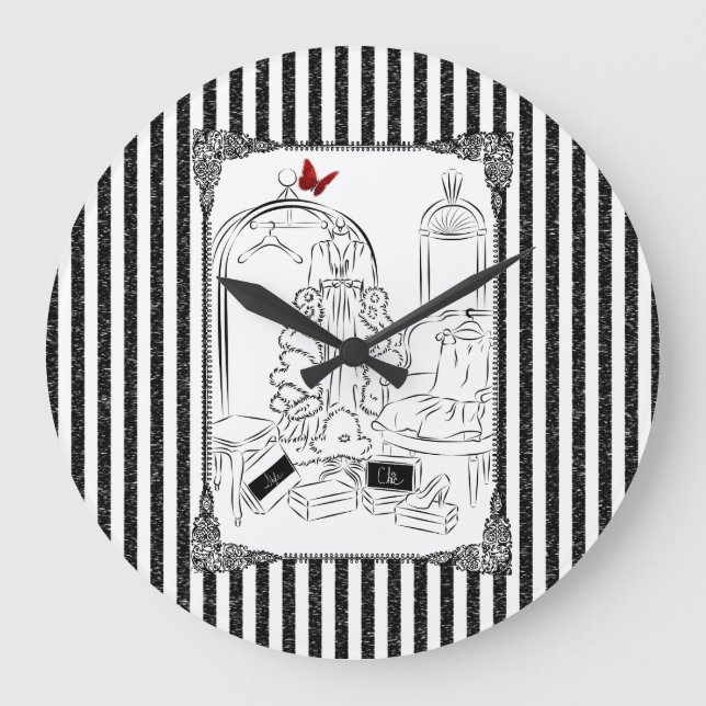 Posh Wardrobe Striped Room Large Clock (Front)