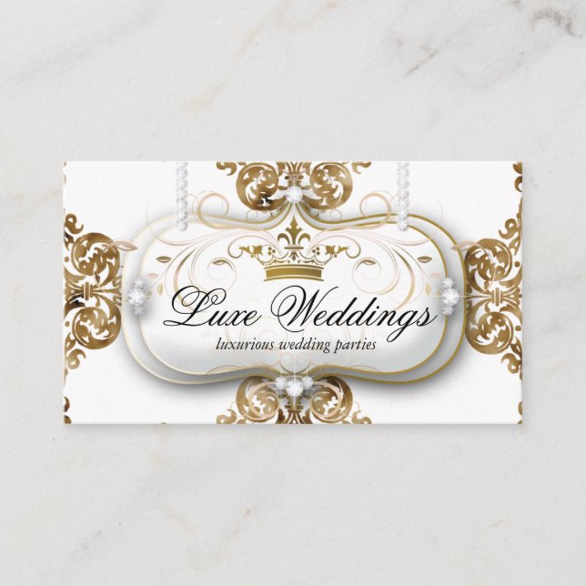 Posh Wedding Elegant Crown Gold White Enclosure Card (Front)