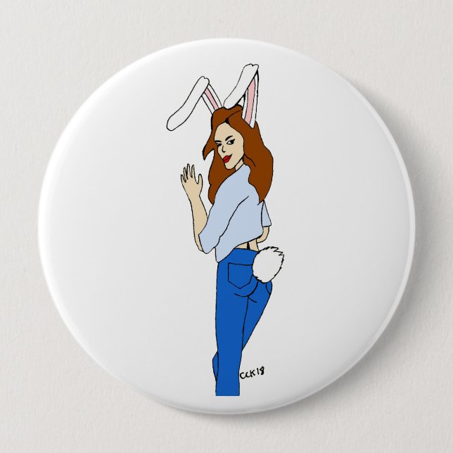 posing bunnygirl 4 inch round button (Front)