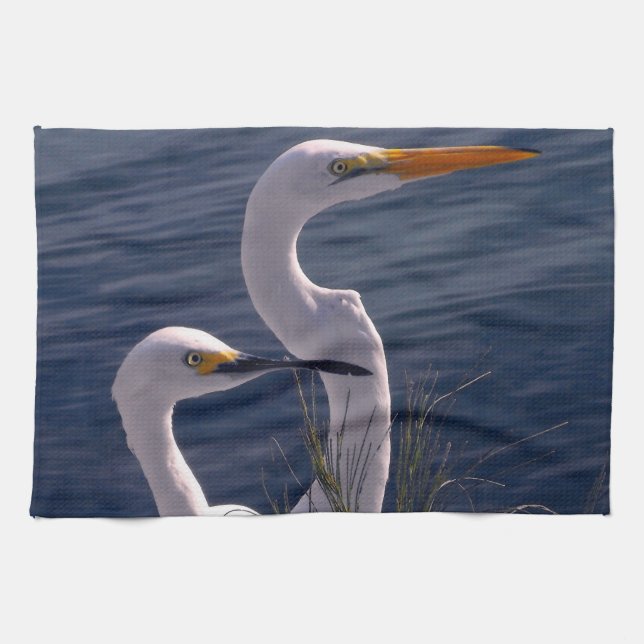 Posing Egrets Kitchen Towel (Horizontal)