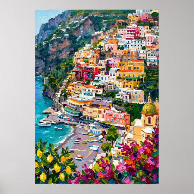 Positano Amalfi Coast Colorful Italian Coastal To Poster (Front)