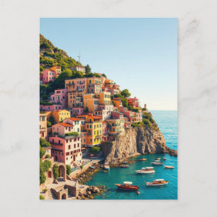 Positano Amalfi Coast Retro Travel Cliffside Postcard