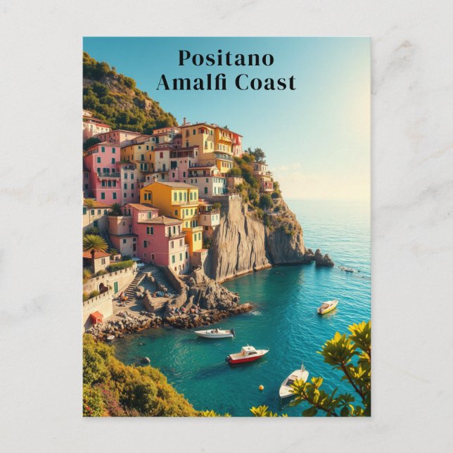 Positano Amalfi Coast Retro Travel Cliffside Postcard (Front)