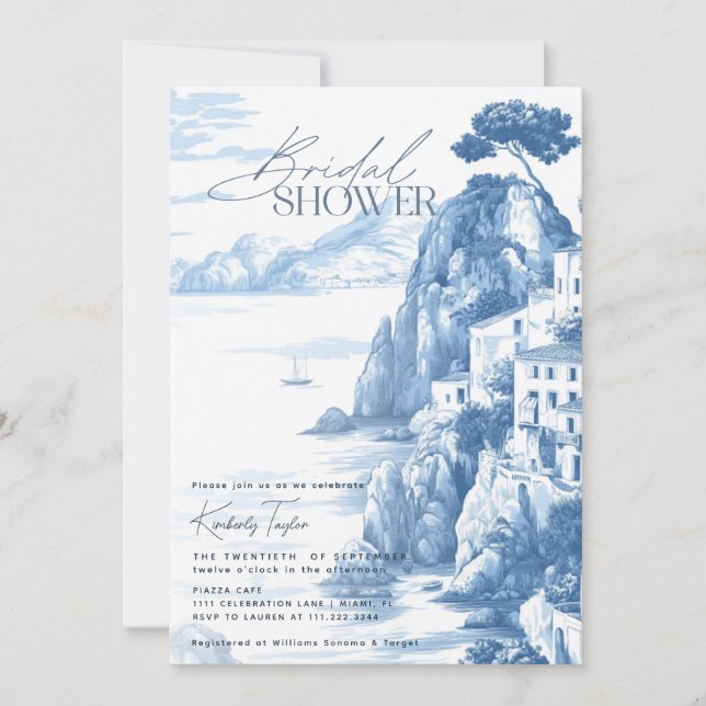 Positano Amalfi Italy Italian Toile  Bridal Shower Invitation (Front)