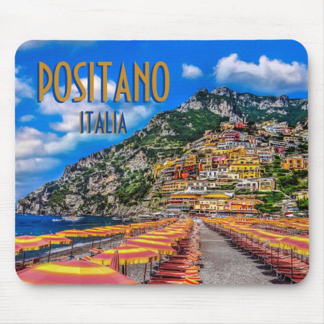 Positano Beach Italy Cliff Homes Amalfi Travel Mouse Pad (Front)