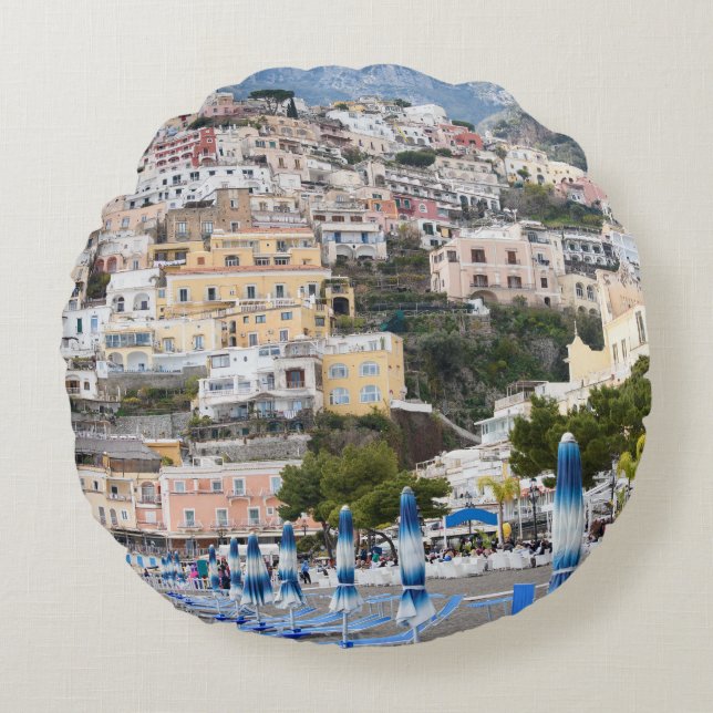 Positano Beach Umbrellas Dream #1 #travel #wall  Round Pillow (Front)
