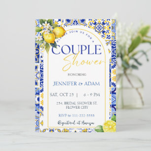 Positano Blue Tiles Lemon Couple Shower Invitation
