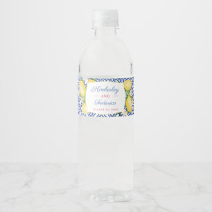 Positano Blue Tiles Lemons Bridal Shower Party Water Bottle Label