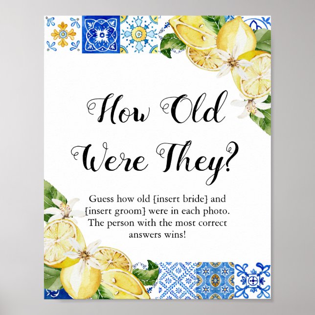 Positano How Old Were They Bridal Shower Game Poster (Front)
