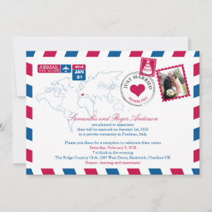 Positano Italy Airmail Post Wedding Reception Invitation