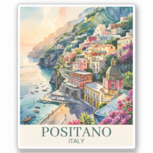 Positano Italy Amalfi Coast Watercolor Landscape