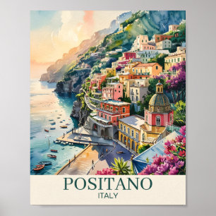 Positano Italy Amalfi Coast Watercolor Landscape Poster