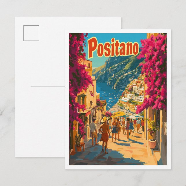 Positano Italy Art Vintage Travel Illustration Postcard (Front/Back)