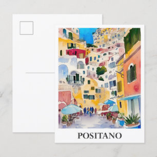 Positano Italy Art Watercolor Travel Postcard