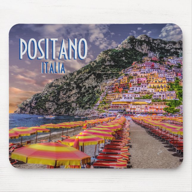 Positano Italy Cliff Homes Amalfi Sunset Retro Mouse Pad (Front)