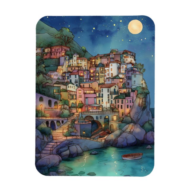 Positano, Italy – Coastal Village & Starry Sky Magnet (Vertical)