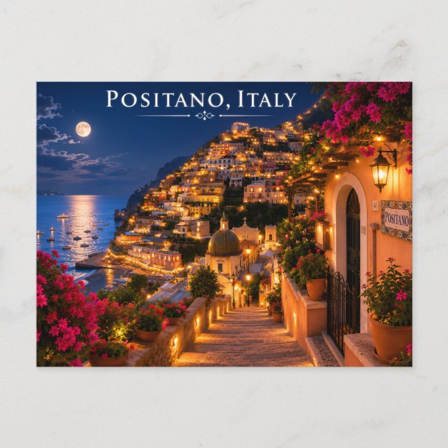 Positano Italy Night Postcard (Front)