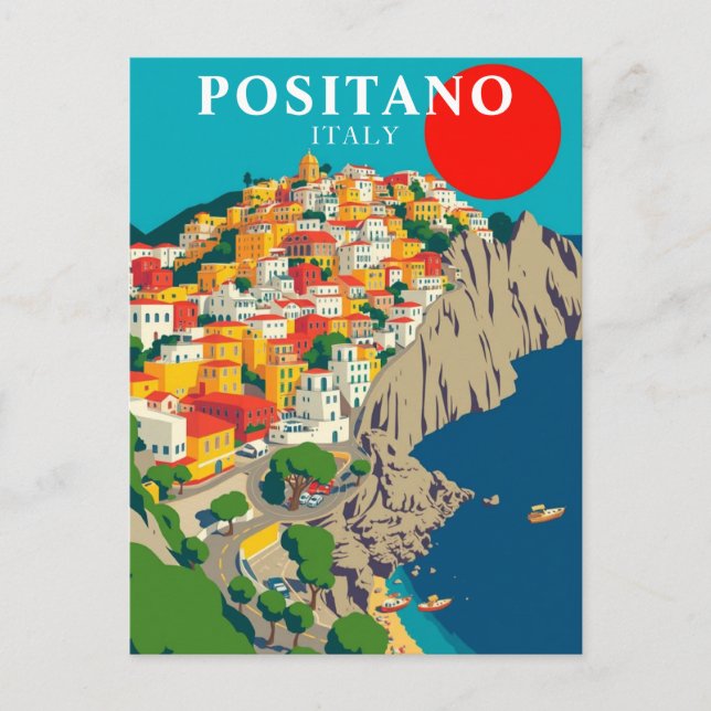 Positano, Italy Vintage Sunrise Postcard (Front)