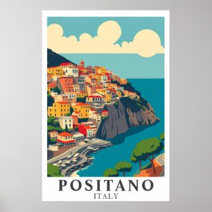 Positano Italy Vintage Travel Amalfi Coast Art Poster