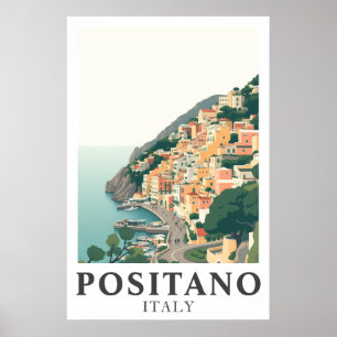 Positano Italy Vintage Travel Amalfi Coast Art Poster