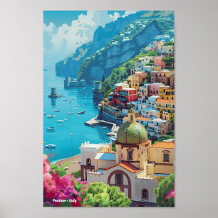 Positano Italy Vintage Travel  Poster