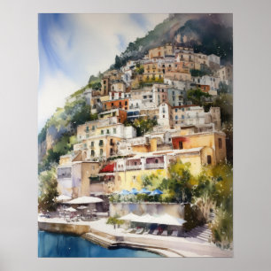 Positano Italy Watercolor Art Print Poster