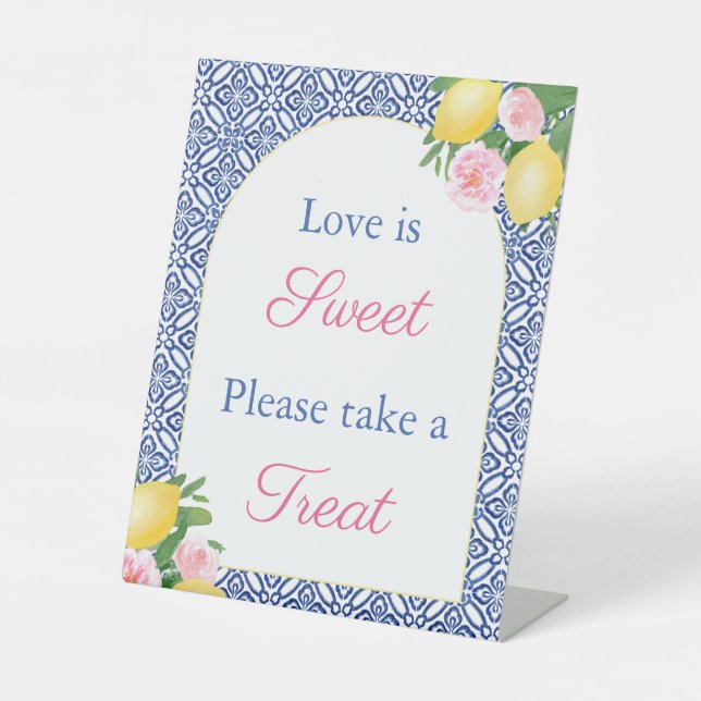 Positano Lemons Arch Love Is Sweet Favour Table Pedestal Sign (Front)