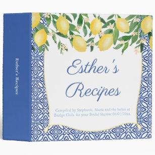 Positano Lemons Blue & White Vintage Tiles Recipe Binder