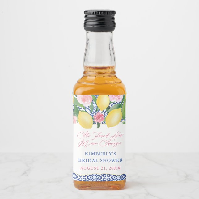 Positano Lemons Main Squeeze Bridal Shower Favours Liquor Bottle Label (Front)