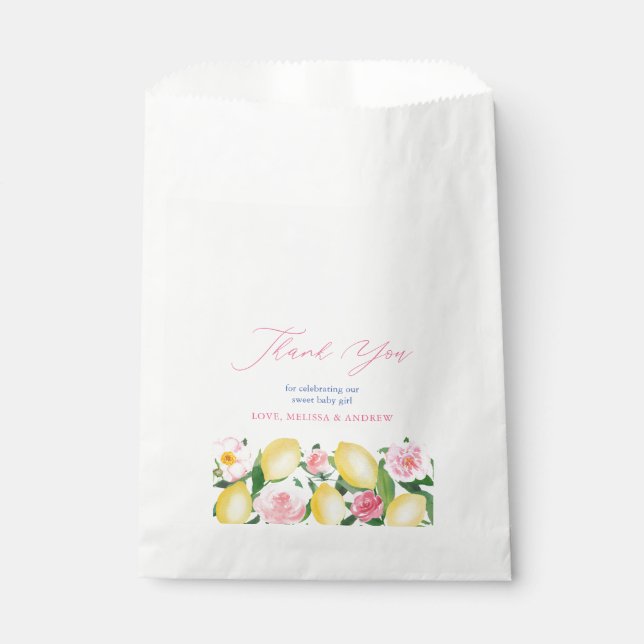 Positano Lemons Pink Floral Wedding Favour Bag (Front)